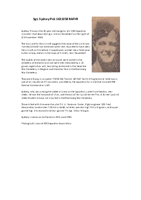 A preview of a PDF biography for Pick, Sydney